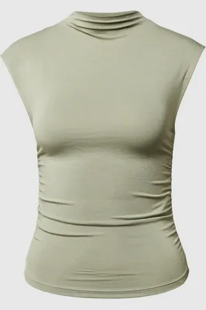 Gina Tricot Cropped T-Shirt mit Raffungen und Funnel Neck in , Größe XS