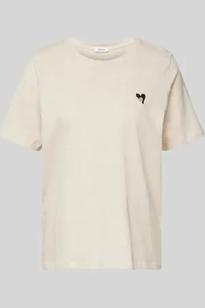 QS by s.Oliver Relaxed Fit T-Shirt aus reiner Baumwolle mit Herz-Stickerei in , Größe 34