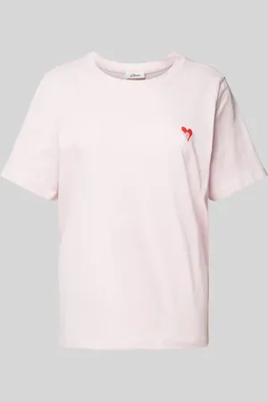 QS by s.Oliver Relaxed Fit T-Shirt aus reiner Baumwolle mit Herz-Stickerei in , Größe 36