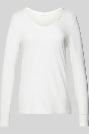 QS by s.Oliver Regular Fit Langarmshirt aus reinem Baumwoll-Slub-Yarn mit Rollkanten am Ausschnitt in , Größe 38