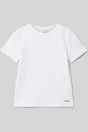 QS by s.Oliver Regular Fit T-Shirt aus reiner Baumwolle mit kleinem Label Print in , Größe 116