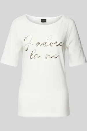 QS by s.Oliver Regular Fit T-Shirt aus Baumwoll-Mix mit Pailletten-Schriftzug in , Größe 36