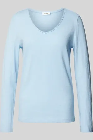 QS by s.Oliver Regular Fit Langarmshirt aus reinem Baumwoll-Slub-Yarn mit Rollkanten am Ausschnitt in , Größe 40