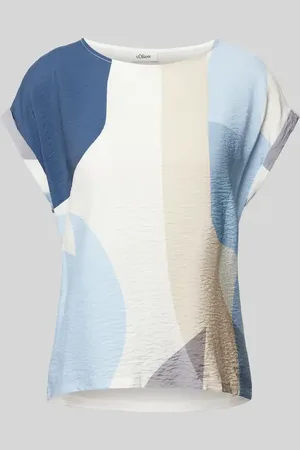 QS by s.Oliver Relaxed Fit T-Shirt im Material-Mix mit vorderseitigem Print in , Größe 40