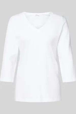 QS by s.Oliver Regular Fit 3/4-Shirt aus Baumwoll-Mix-Jersey mit V-Ausschnitt in , Größe 38