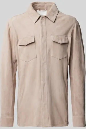 Profuomo Slim Fit Lederhemd mit Brustpattentaschen in , Größe L