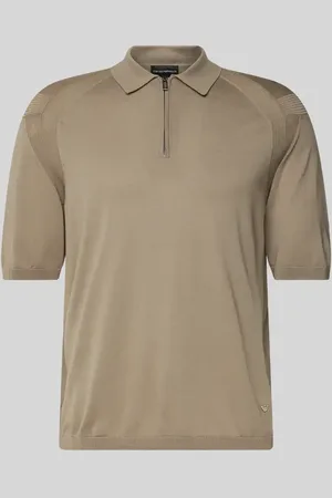 Emporio Armani Slim Fit Poloshirt mit Reißverschluss und Seiden-Anteil in , Größe L
