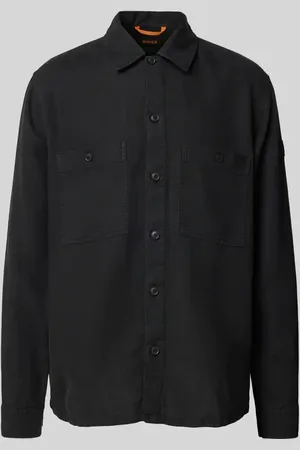 HUGO BOSS Regular Fit Leinenhemdjacke mit Brusttaschen Modell 