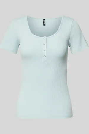 Pieces® Slim Fit T-Shirt aus Baumwoll-Mix mit kurzer Druckknopfleiste Modell 