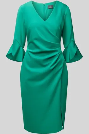 Adrianna Papell Knielanges Cocktailkleid mit Trompetenärmeln in , Größe 36