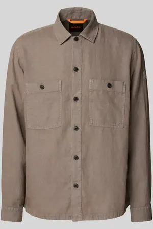 HUGO BOSS Regular Fit Leinenhemdjacke mit Brusttaschen Modell 