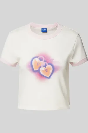 Hugo Blue Cropped T-Shirt mit Label-Print Modell 