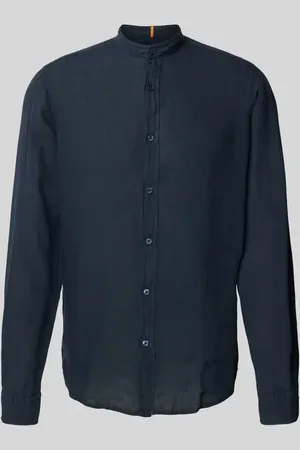 HUGO BOSS Regular Fit Leinenhemd mit Stehkragen Modell 