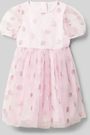 QS by s.Oliver Ausgestellt Mesh-Kleid mit Glitzer-Print und Puffärmeln in , Größe 122