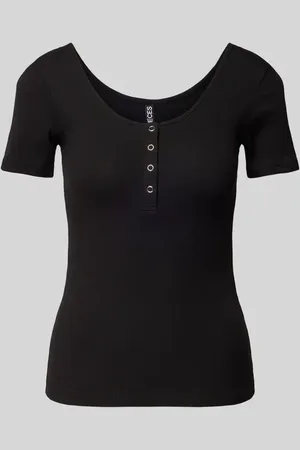Pieces® Slim Fit T-Shirt aus Baumwoll-Mix mit kurzer Druckknopfleiste Modell 