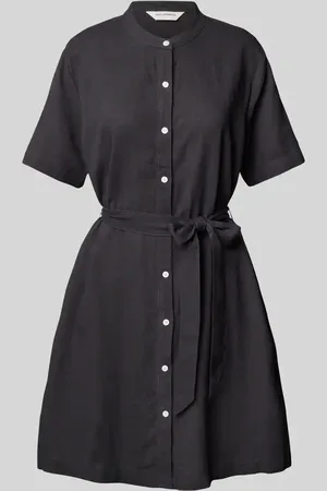 MSCH Knielanges Leinenkleid mit Stehkragen Modell 