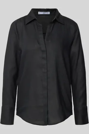 MANGO Regular Fit Leinenbluse mit Hemdblusenkragen in , Größe L