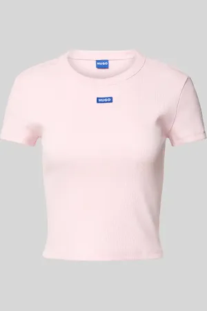 Hugo Blue Cropped T-Shirt mit Label-Stitching in , Größe L