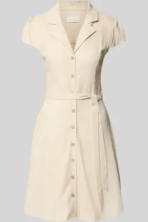 Apricot Hemdblusenkleid aus Viskose-Leinen-Mix mit Bindegürtel in , Größe L