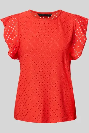 VERO MODA Regular Fit T-Shirt mit Lochstickmuster Muster 