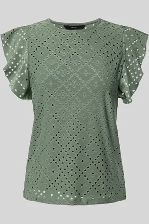 VERO MODA Regular Fit T-Shirt mit Lochstickmuster Muster 