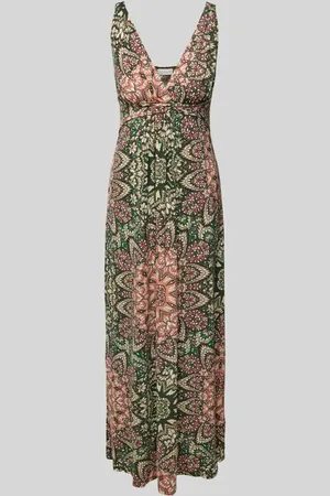 Apricot Midikleid mit V-Ausschnitt im Allover-Look in , Größe L
