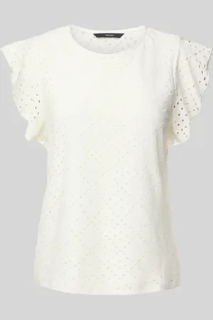 VERO MODA Regular Fit T-Shirt mit Lochstickmuster Muster 