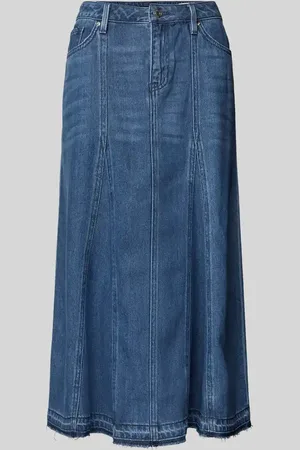 QS by s.Oliver Ausgestellter Midi-Rock aus Denim mit ausgefranstem Saum Modell 