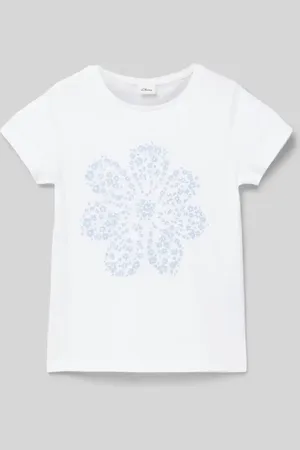 QS by s.Oliver Regular Fit T-Shirt aus reiner Baumwolle mit Glitzer-Print in , Größe 104