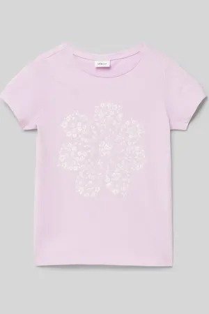 QS by s.Oliver Regular Fit T-Shirt aus reiner Baumwolle mit Glitzer-Print in , Größe 116