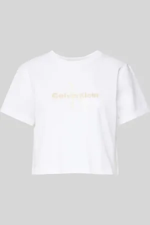 Calvin Klein Cropped T-Shirt mit geripptem Rundhalsausschnitt in , Größe L