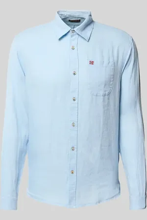 Napapijri Slim Fit Leinenhemd mit Logo-Stitching in , Größe L