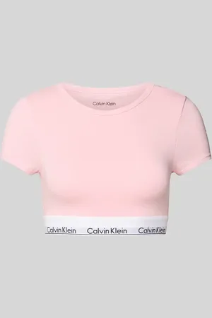 Calvin Klein Cropped T-Shirt mit Label-Bund in , Größe L