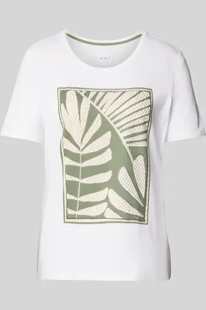 Oui T-Shirt mit geripptem Rundhalsausschnitt in , Größe 34