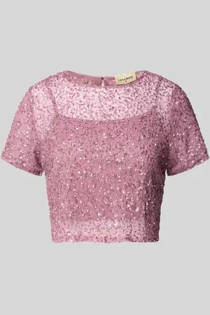 Lace & Beads Cropped T-Shirt mit Strasssteinbesatz in , Größe S