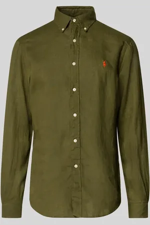 Ralph Lauren Slim Fit Leinenhemd mit Logo-Stitching in , Größe L