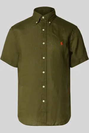 Ralph Lauren Custom Fit Leinenhemd mit Button-Down-Kragen in , Größe L
