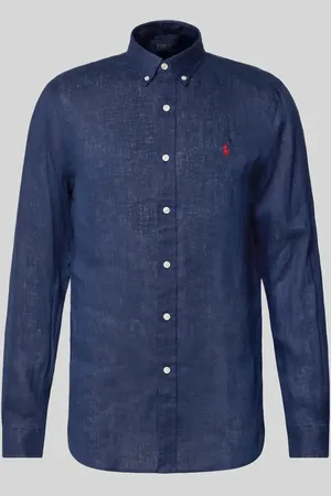 Ralph Lauren Slim Fit Leinenhemd mit Logo-Stitching in , Größe L