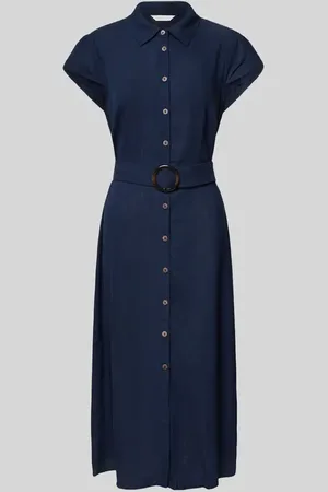 Apricot Hemdblusenkleid aus Viskose-Leinen-Mix mit Gürtel in , Größe L