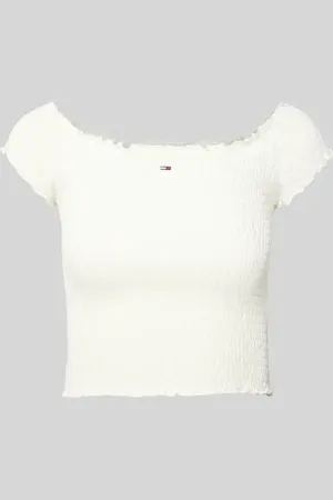 Tommy Hilfiger Slim Fit Crop Top mit gesmokten Einsätzen in , Größe L