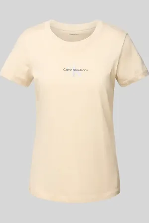 Calvin Klein T-Shirt mit Label-Print und geripptem Rundhalsausschnitt in , Größe S
