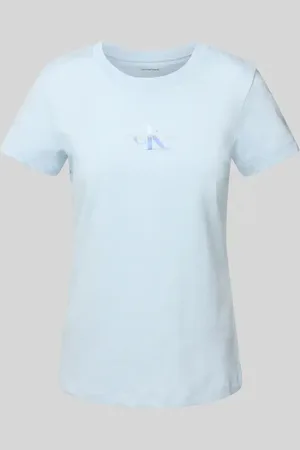 Calvin Klein T-Shirt mit Label-Print und geripptem Rundhalsausschnitt in , Größe L