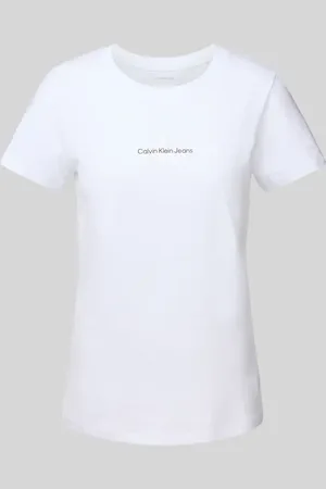 Calvin Klein T-Shirt mit Label-Print und geripptem Rundhalsausschnitt in , Größe L