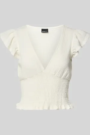 Gina Tricot Slim Fit Blusentop mit Smok-Details in , Größe L