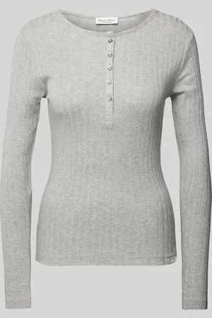 Marc O’ Polo Slim Fit Langarmshirt aus strukturiertem Baumwoll-Modal-Mix mit Henley-Kragen in , Größe M