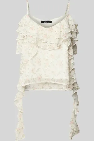 Gina Tricot Regular Fit Blusentop mit Volants in , Größe L