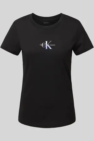 Calvin Klein T-Shirt mit Label-Print und geripptem Rundhalsausschnitt in , Größe L