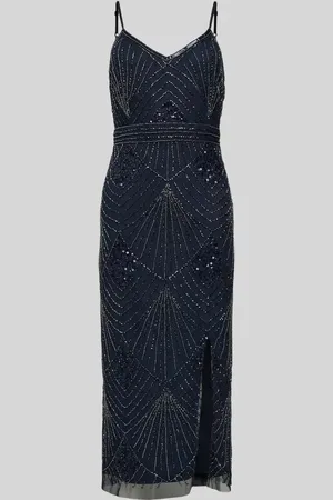 Lace & Beads Knielanges Cocktailkleid mit Pailletten- und Ziersteinbesatz in , Größe XS