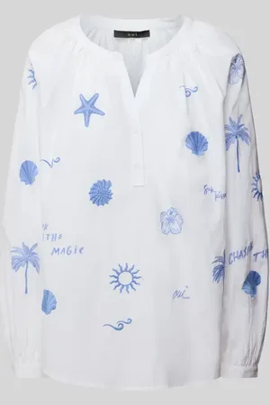 Oui Relaxed Fit Bluse mit Motiv- und Statement-Stitching in , Größe 34