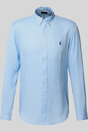 Ralph Lauren Slim Fit Leinenhemd mit Logo-Stitching in , Größe L